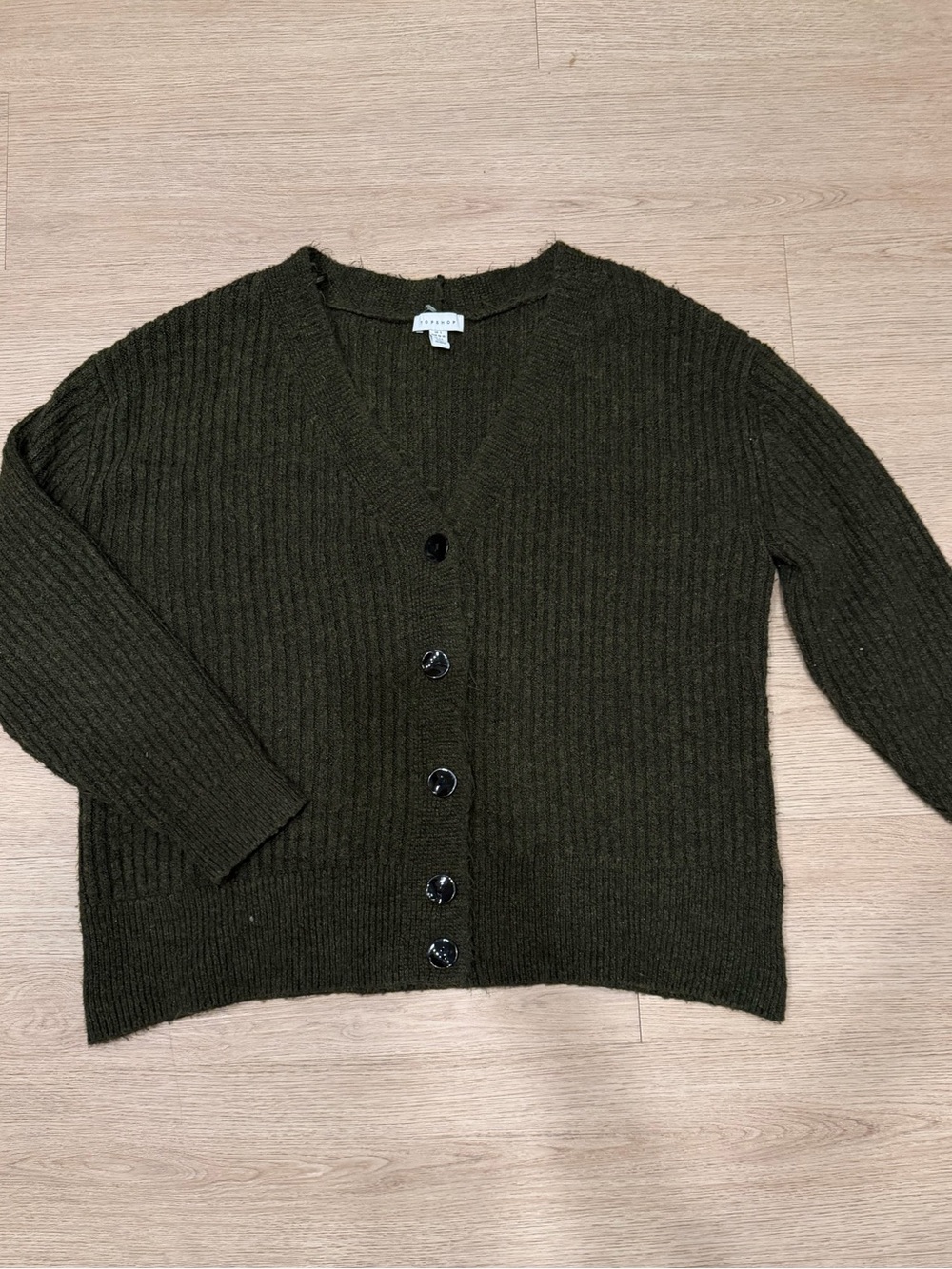 Topshop Olive Green Ribbed Button Cardigan